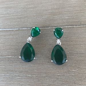 Beautiful faux emerald and diamond teardrop earrings